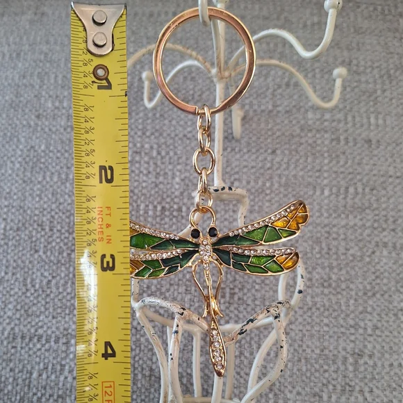 Dragonfly Purse Charm Keychain with Green and Yellow Accents - Picture 4 of 4